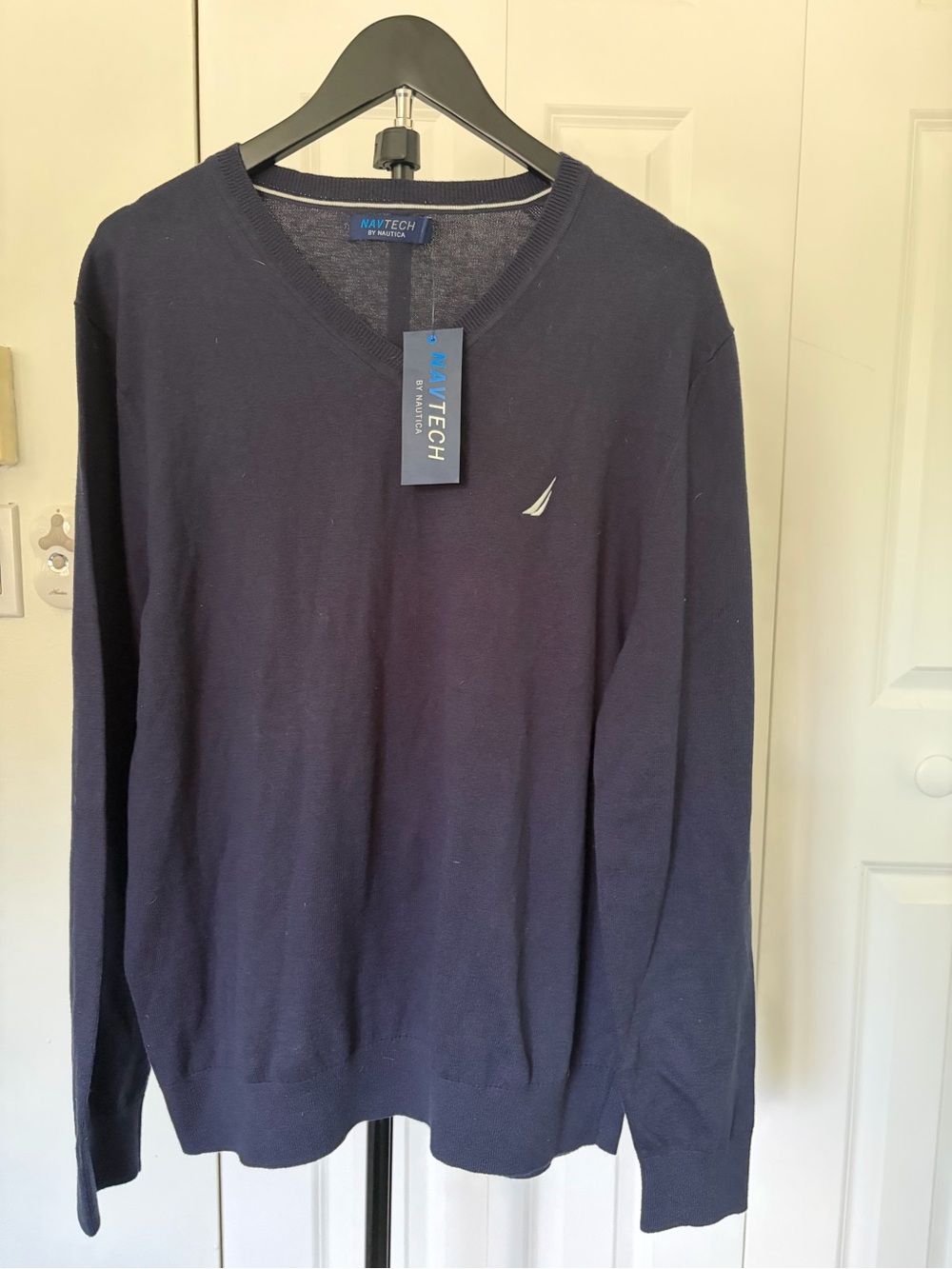 Nautica Men's Navy V-Neck Pullover Sweater with Sail Logo